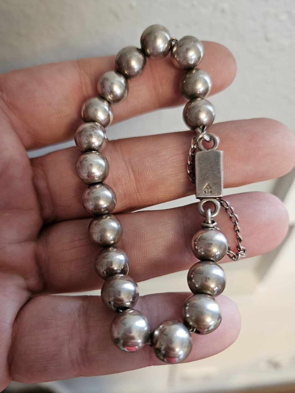 Vintage Silpada 9.1mm Sterling Silver Ball Bead Bracelet 6.5"